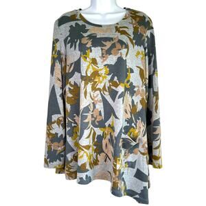 LOGO Lounge‎ by Lori Goldstein Womens Brushed French Terry Top Gray Size Large